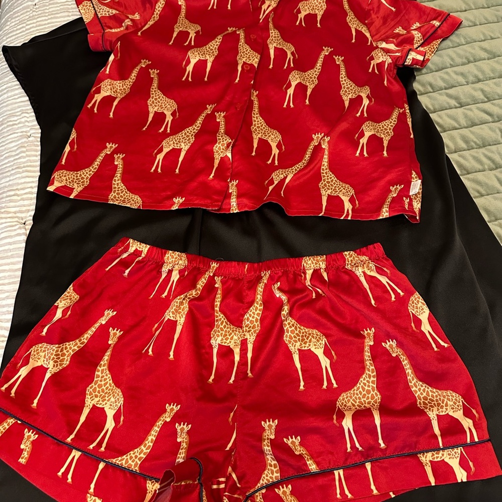 Vibrant Red and Yellow Giraffe Pajama Set